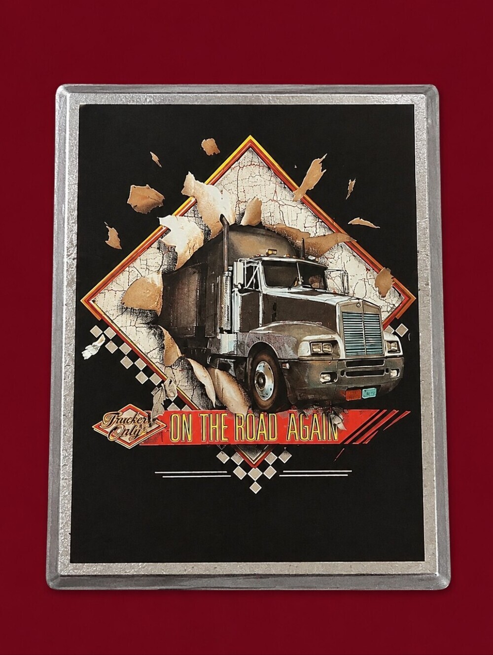 Vtg TRUCKERS ONLY 1970s On The Road Again Metallic 3D Wood Art